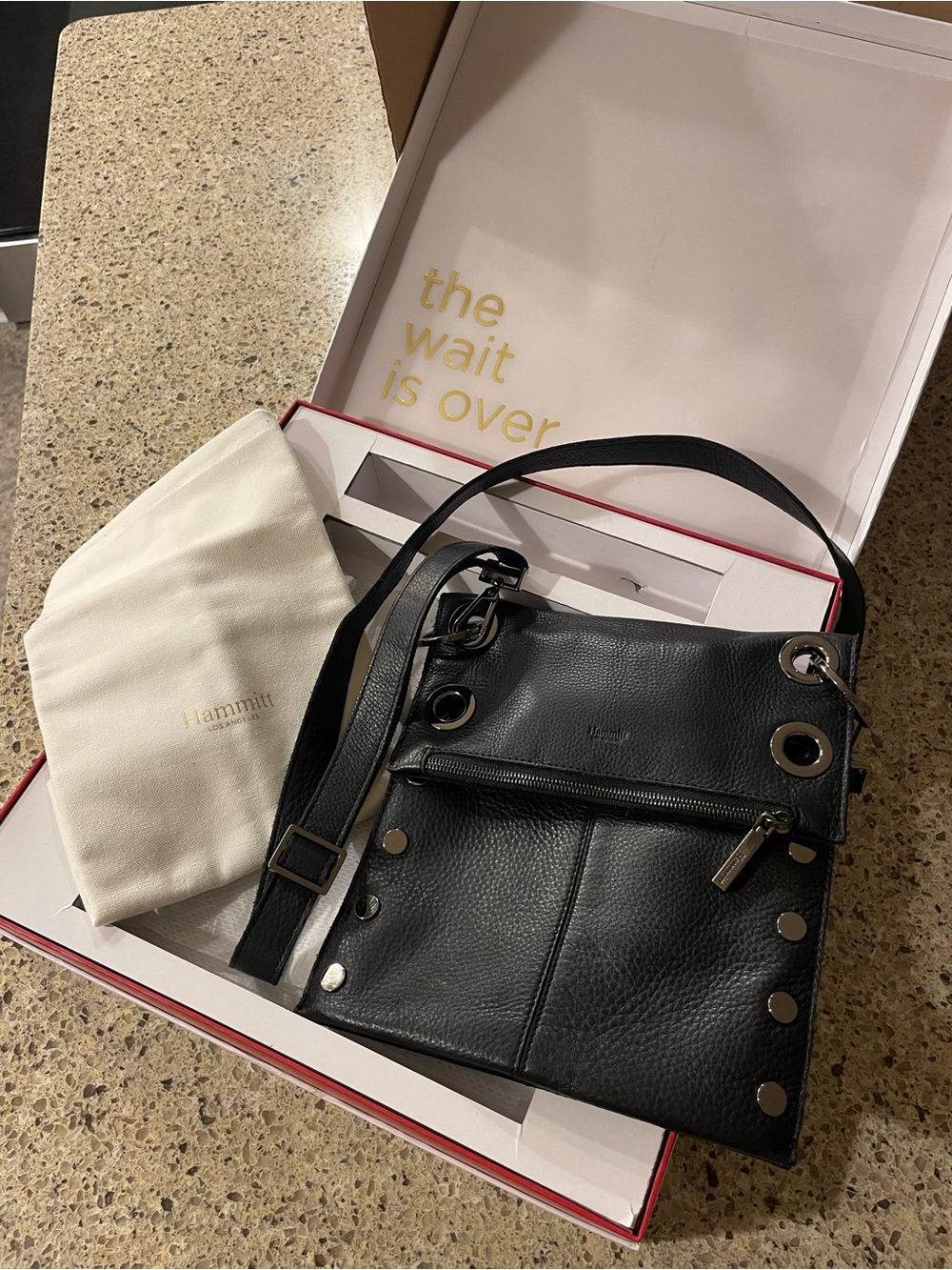 Hammitt Montana Black Leather Crossbody with Metal Grommets